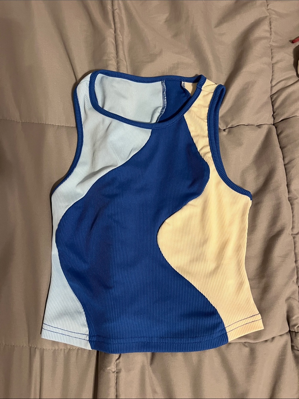 Colorblock Ribbed Tank Top - Blue & Light Blue & Cream